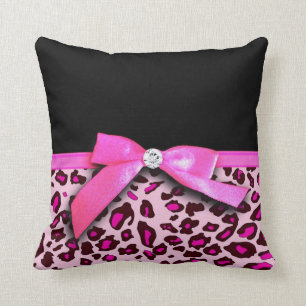Hot pink leopard print ribbon bow graphic cushion
