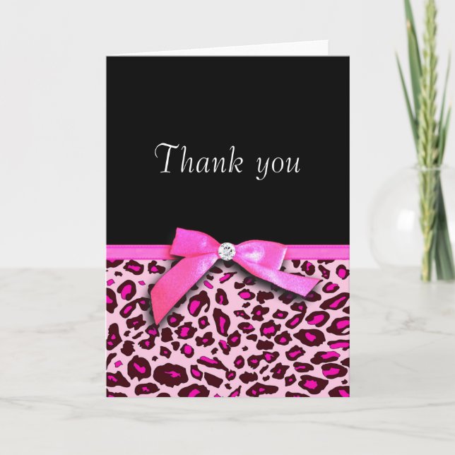 Hot pink leopard print ribbon bow-look Thank you (Front)