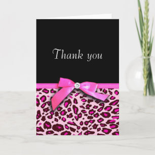 Hot pink leopard print ribbon bow-look Thank you Card
