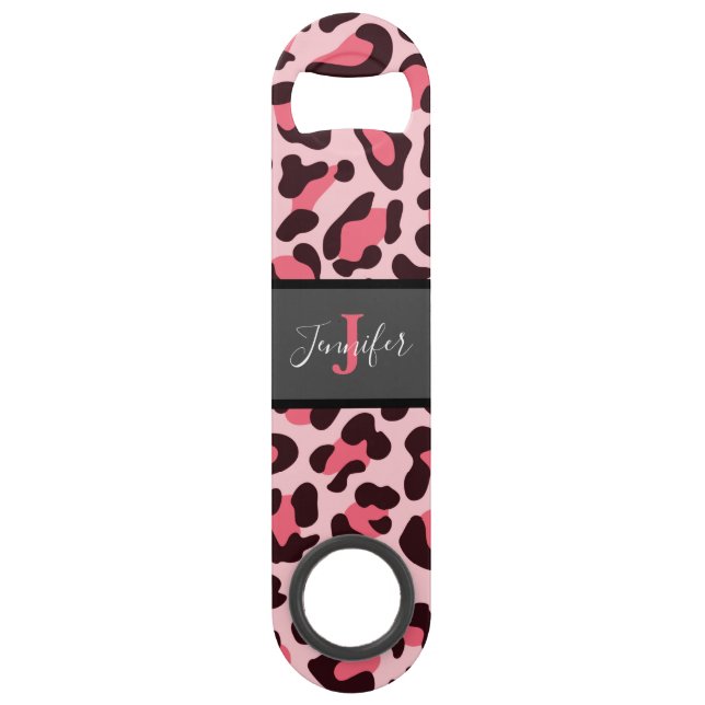 Hot Pink Leopard Print Speed Bottle Opener (Front)