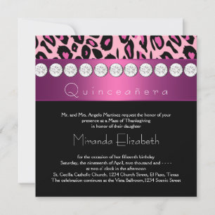 Hot Pink Leopard Quinceanera Invitation