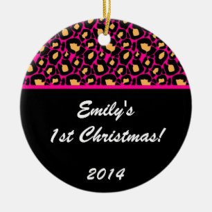 Hot Pink Leopard Spot Personalised Name Ornament