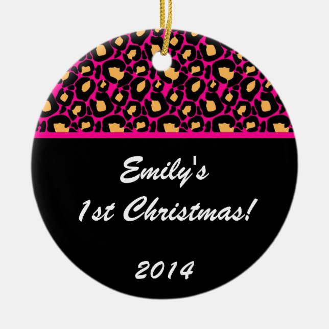 Hot Pink Leopard Spot Personalised Name Ornament (Front)