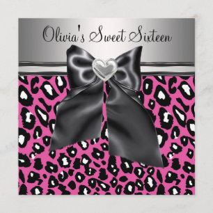 Hot pink Leopard Sweet Sixteen Birthday Invitation