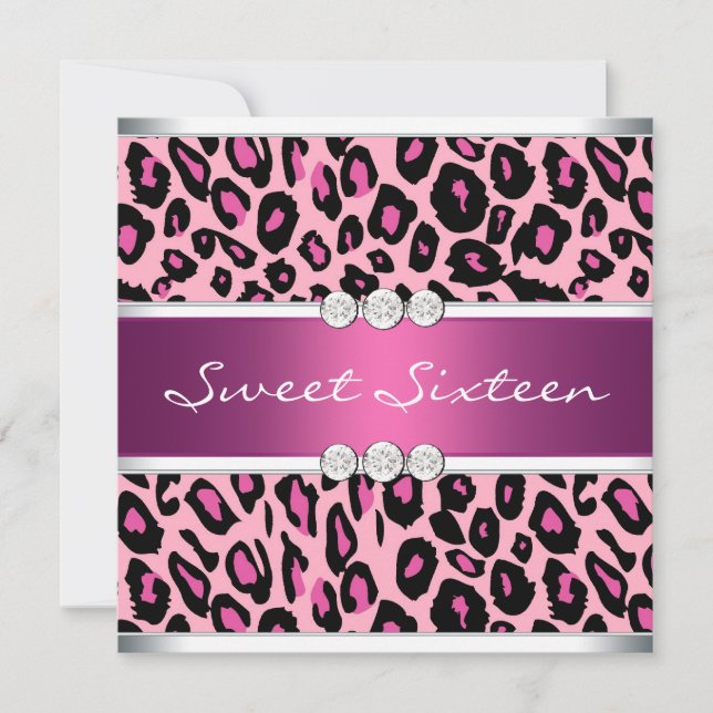 Hot Pink Leopard Sweet Sixteen Birthday Party Invitation (Front)