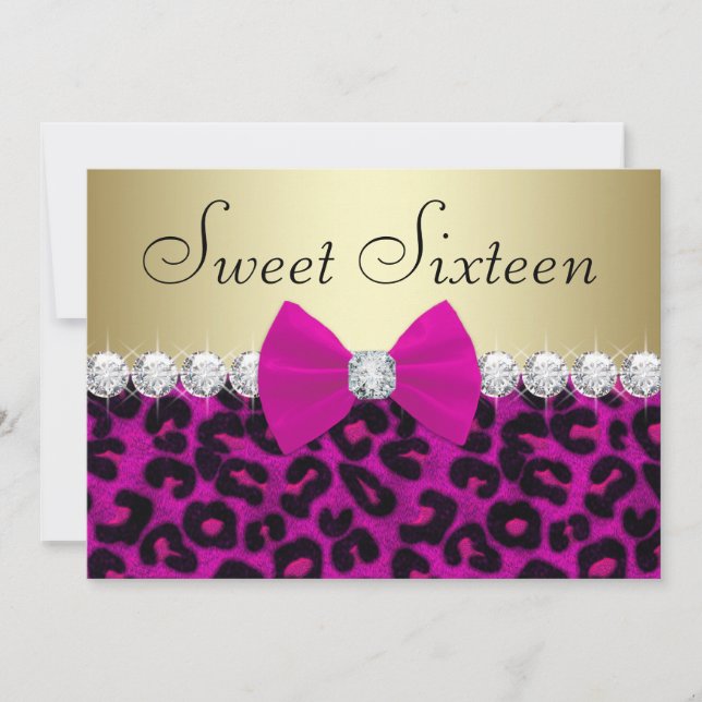 Hot Pink Leopard Sweet Sixteen Invitation (Front)
