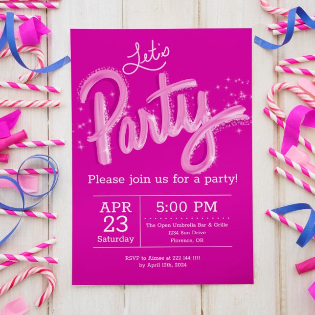 Hot Pink Let's Party Invitation (Creator Uploaded)