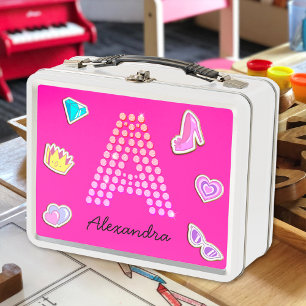 Hot Pink Letter A Monogram Girly Back To School Metal Lunch Box
