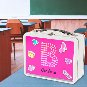 Hot Pink Letter B Monogram Girly Back To School Metal Lunch Box