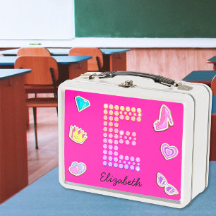 Hot Pink Letter E Monogram Girly Back To School Metal Lunch Box