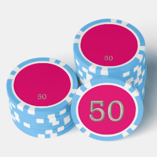 Hot Pink light blue 50 striped poker chip