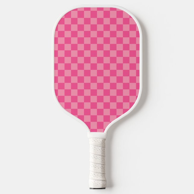 Hot Pink Light Pink Chequered Pattern Pickleball Paddle (Front)