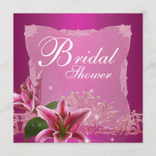 Hot Pink Lily Bridal Shower Invitations