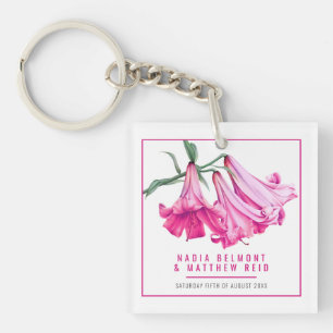 Hot pink lily floral wedding custom guest keepsake key ring