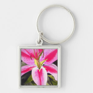 Hot pink lily Tenerife pop art watercolor flower Key Ring