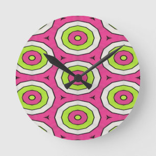 Hot pink, lime green and white bulls eye round clock