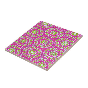 Hot Pink, Lime Green and White Ceramic Tile