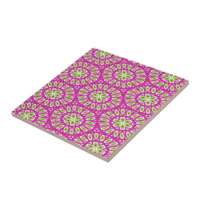 Hot Pink, Lime Green and White Ceramic Tile (Side)