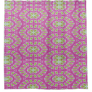 Hot pink, lime green and white shower curtain