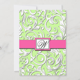 Hot Pink & Lime Green Damask Wedding Invitations