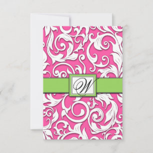 Hot Pink & Lime Green Damask Wedding RSVP Cards