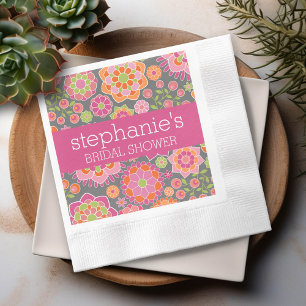 Hot Pink & Lime Green Flowers - Bridal Shower Napkin