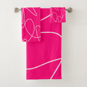 Hot Pink Line Art  Bath Towel Set