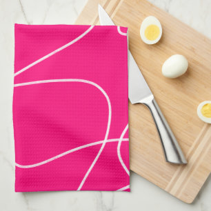 Hot Pink Line Art  Tea Towel