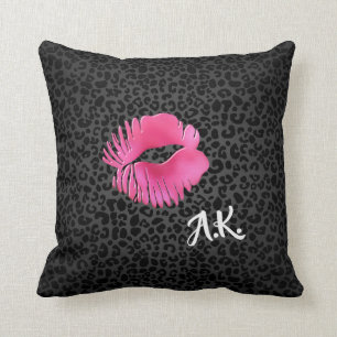 Hot Pink Lipgloss Kiss Black Leopard With Monogram Cushion