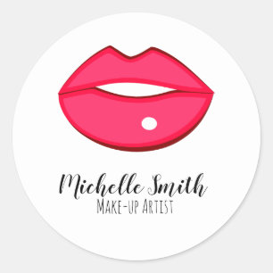 Hot Pink lips design Make-up artist Classic Round Sticker