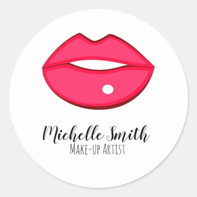 Hot Pink lips design Make-up artist Classic Round Sticker (Front)