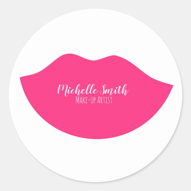 Hot Pink lips design Make-up artist Classic Round Sticker (Front)