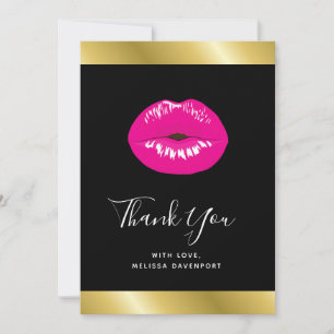 Hot Pink Lips Glamourous Girl Thank You Card
