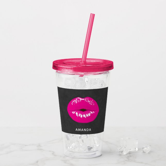 Hot Pink Lips Glamourous Illustration Acrylic Tumbler (Back Ice)