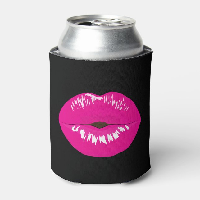 Hot Pink Lips Glamourous Illustration Can Cooler (Can Front)
