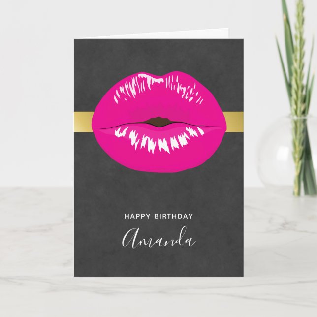 Hot Pink Lips Glamourous Illustration Card (Front)