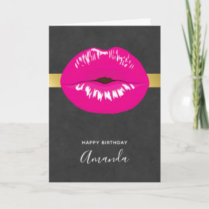 Hot Pink Lips Glamourous Illustration Card