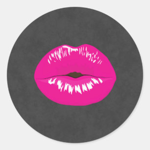 Hot Pink Lips Glamourous Illustration Classic Round Sticker