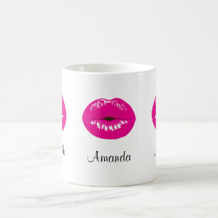 Hot Pink Lips Glamourous Illustration Coffee Mug