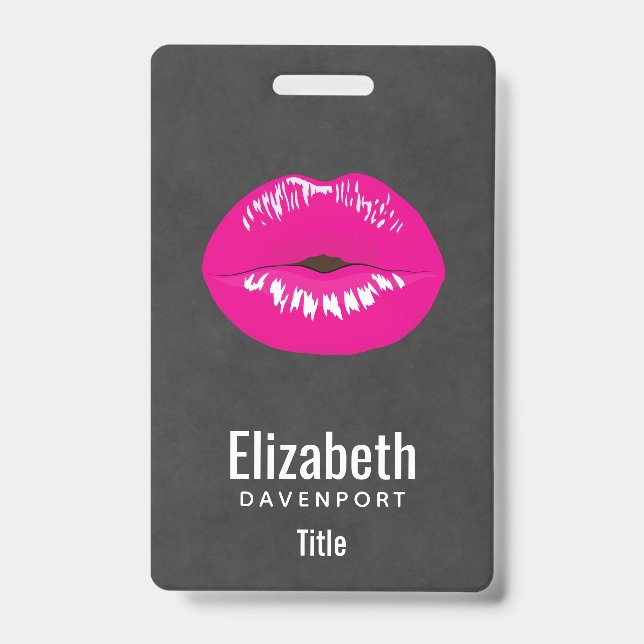 Hot Pink Lips Glamourous Illustration ID Badge (Front)
