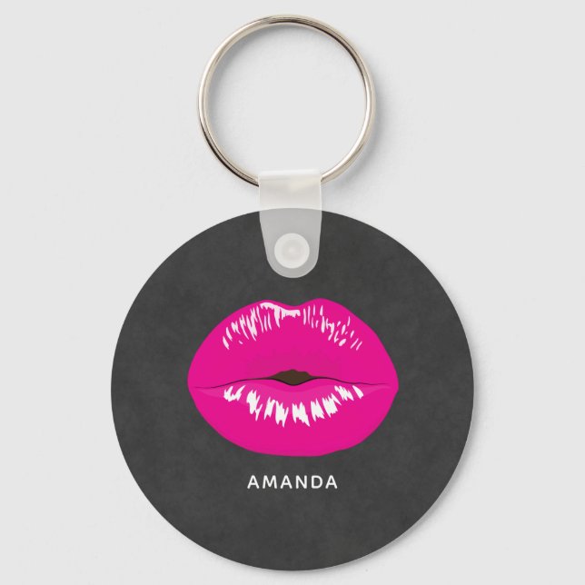 Hot Pink Lips Glamourous Illustration Key Ring (Front)
