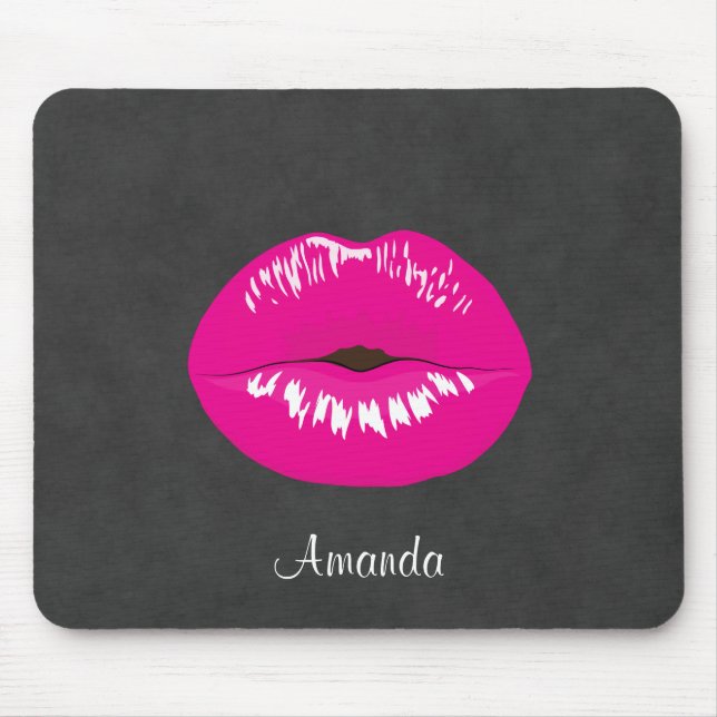 Hot Pink Lips Glamourous Illustration Mouse Pad (Front)