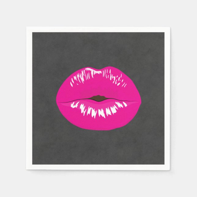 Hot Pink Lips Glamourous Illustration Napkin (Front)