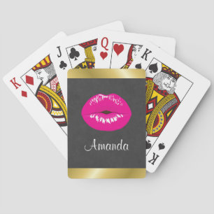 Hot Pink Lips Glamourous Illustration Playing Cards