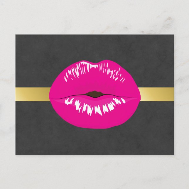Hot Pink Lips Glamourous Illustration Postcard (Front)