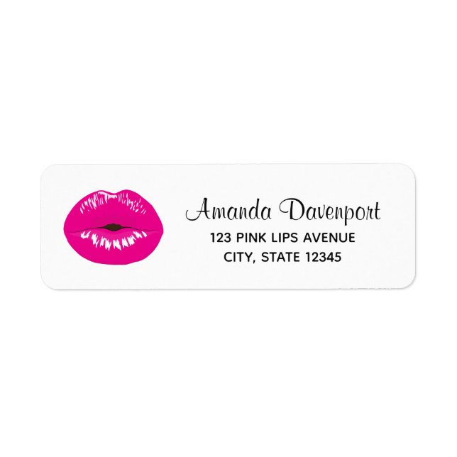 Hot Pink Lips Glamourous Illustration Return Address Label (Front)
