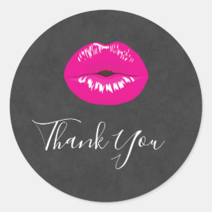 Hot Pink Lips Glamourous Illustration Thank You Classic Round Sticker
