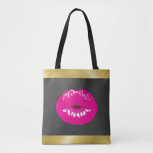 Hot Pink Lips Glamourous Illustration Tote Bag