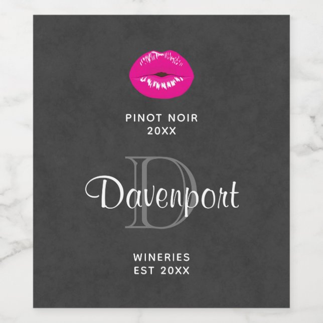 Hot Pink Lips Glamourous Illustration Wine Making Wine Label (Single Label)