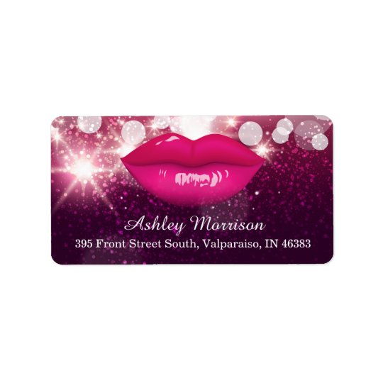 Hot Pink Lips Glitter Sparkles Beauty Salon Address Label